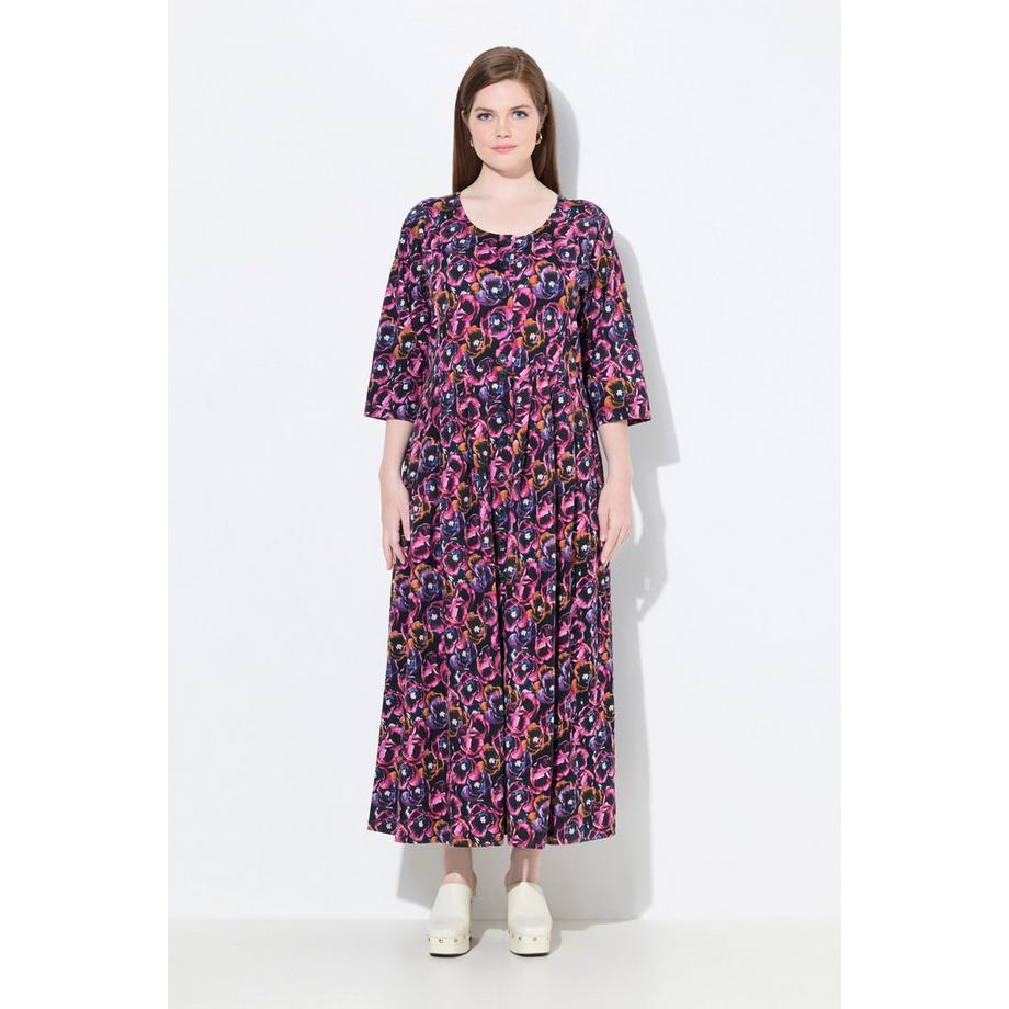 Ulla Popken Jersey Maxikleid Blüten Rundhals 3/4 Arm mit Taschen  