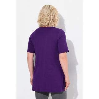 Ulla Popken  T-shirt dal taglio svasato con modal, pieghe decorative, scollo a girocollo e mezze maniche 