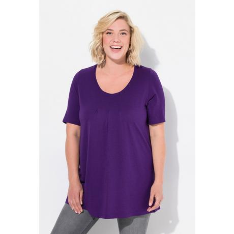 Ulla Popken  T-Shirt, Zierfalten, A-Linie, Rundhals, Halbarm, Modal 