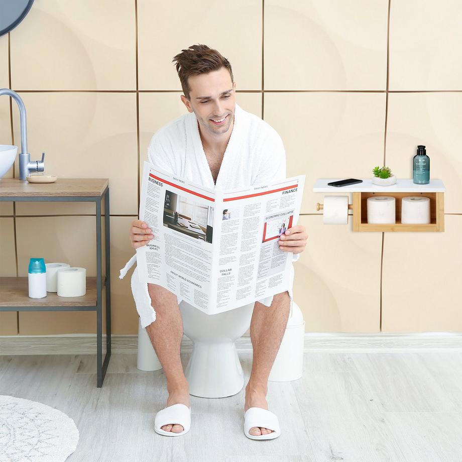 Northio Toilettenpapierhalter aus Bambus mit Ablage  