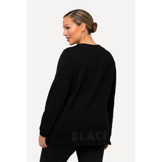 Ulla Popken  Sweatshirt, BLACK-Gummidruck, V-Ausschnitt, Langarm 