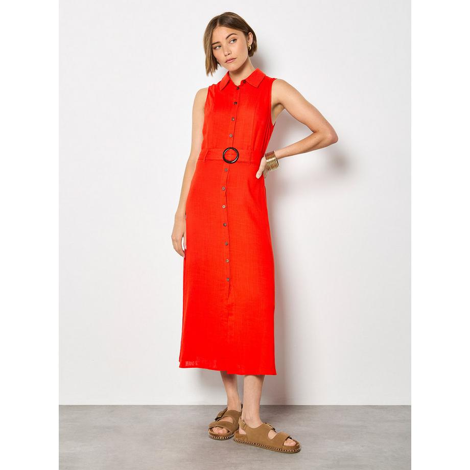 APRICOT Robe Midi sans Manches en Lin Mélangé  