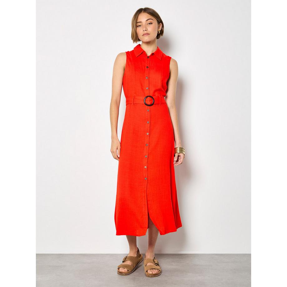 Midi-Kleid aus Leinenmischung