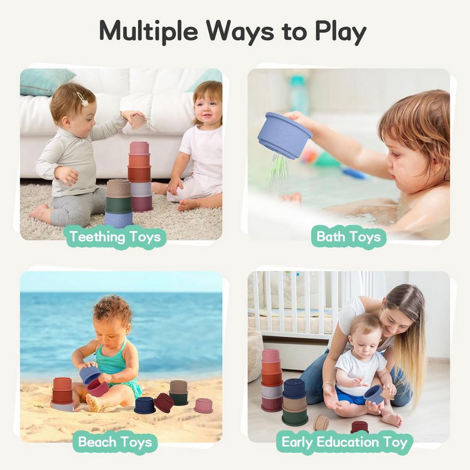 Activity-board  Tasse à empiler pour bébé, tasse à empiler, jouet en silicone souple pour bébé, jouet de motricité pour bébé 