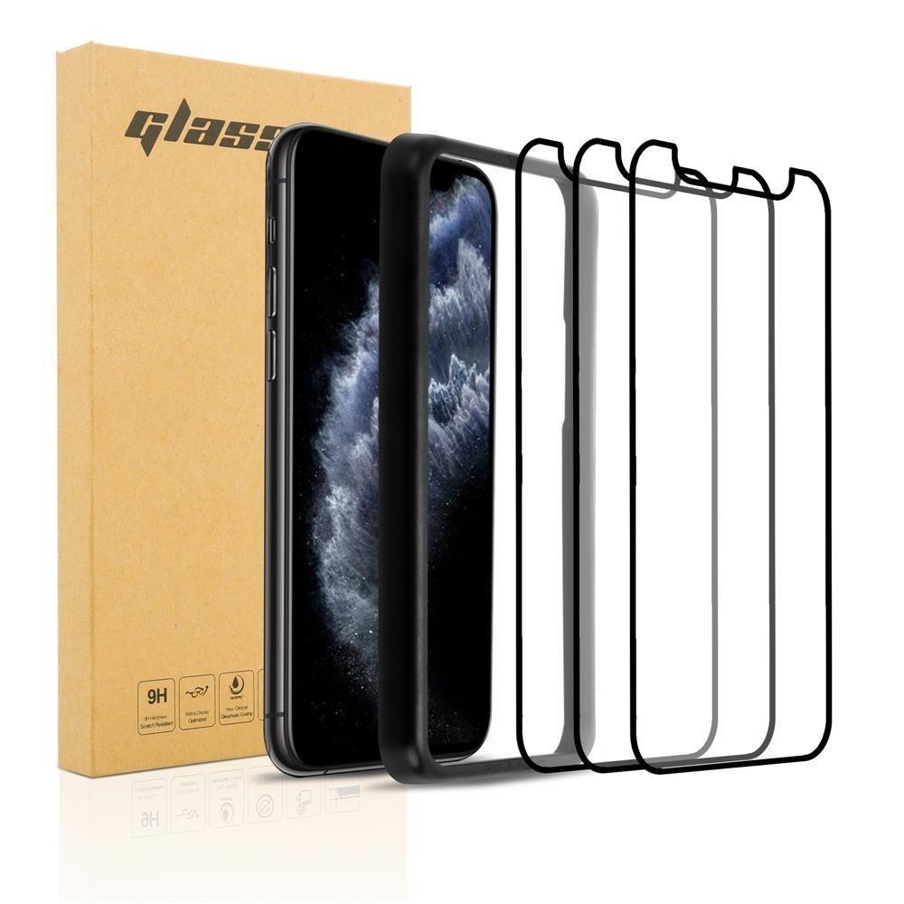 Cadorabo  3x Plein écran en verre trempé compatible avec Apple iPhone 11 en TRANSPARENT mit SCHWARZ - 3x Verre de protection d'écran durci (Tempered) avec aide à l'installation 