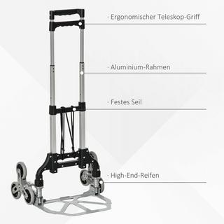 Northio Treppensteiger Sackkarre Faltbar, 6-Rollen-System, Festes Seil, Bis 70Kg, Aluminium, Silber, 70Kg Tragkraft  