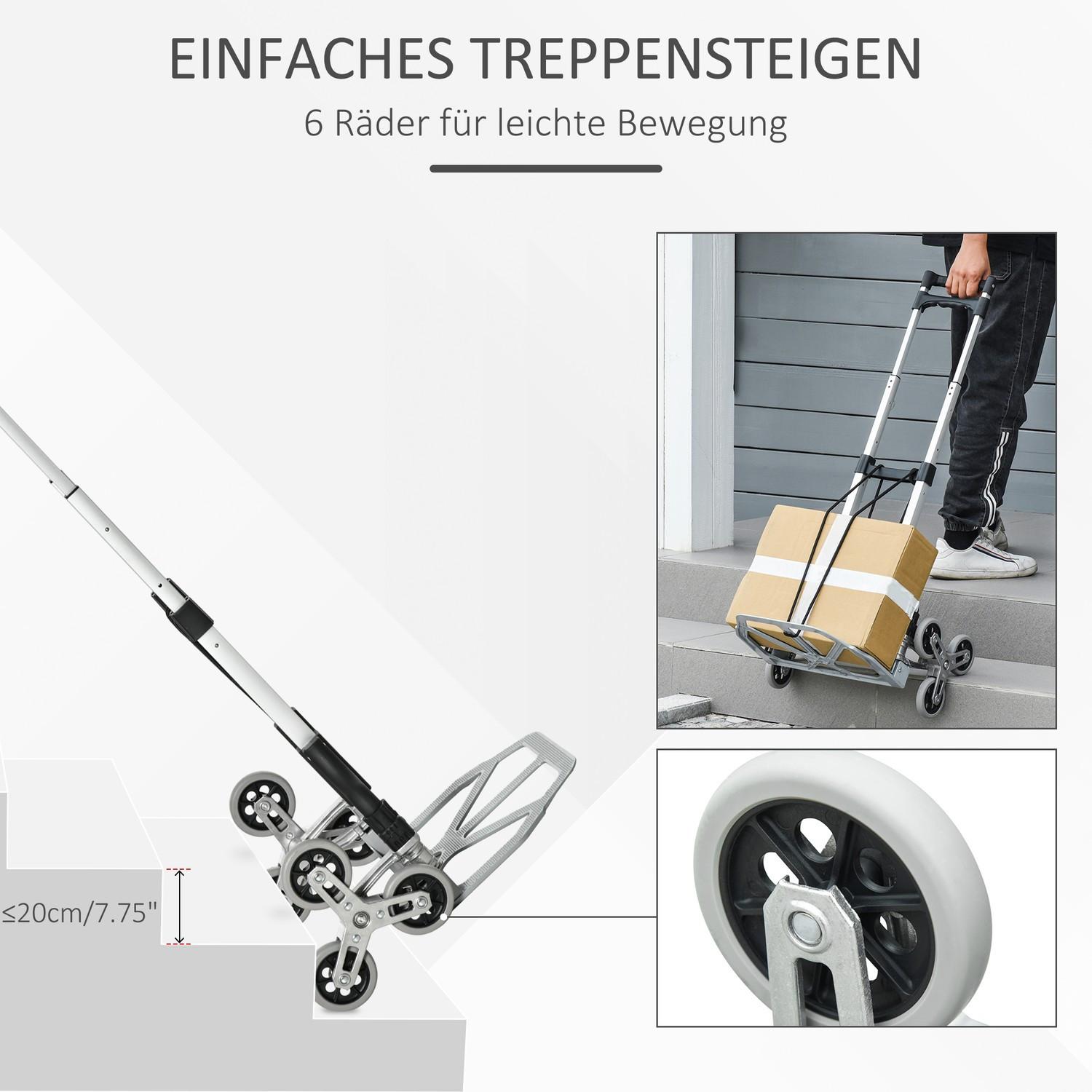 Northio Treppensteiger Sackkarre Faltbar, 6-Rollen-System, Festes Seil, Bis 70Kg, Aluminium, Silber, 70Kg Tragkraft  