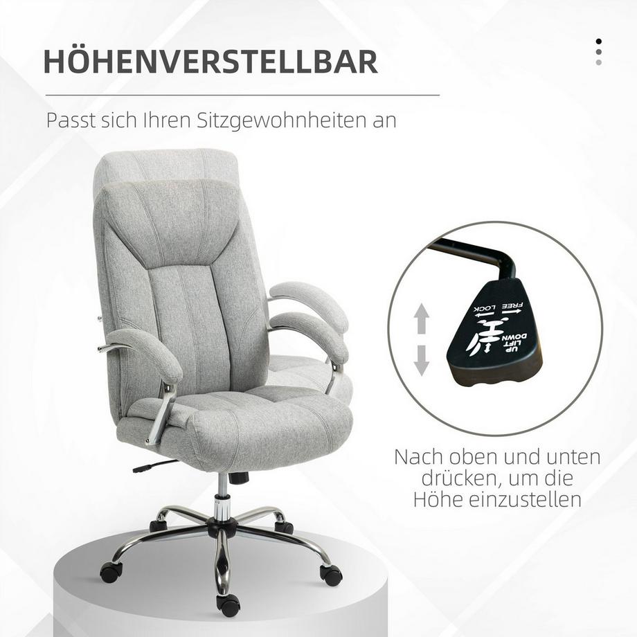 Northio Bürostuhl mit Wippfunktion ergonomischer Stuhl mit gepolsterte Armlehne Kopfstütze höhenverstellbarer Schreibtischstuhl Drehstuhl mit Rückenlehne Nylon Hellgrau 65 x 78 x 110-118 cm  