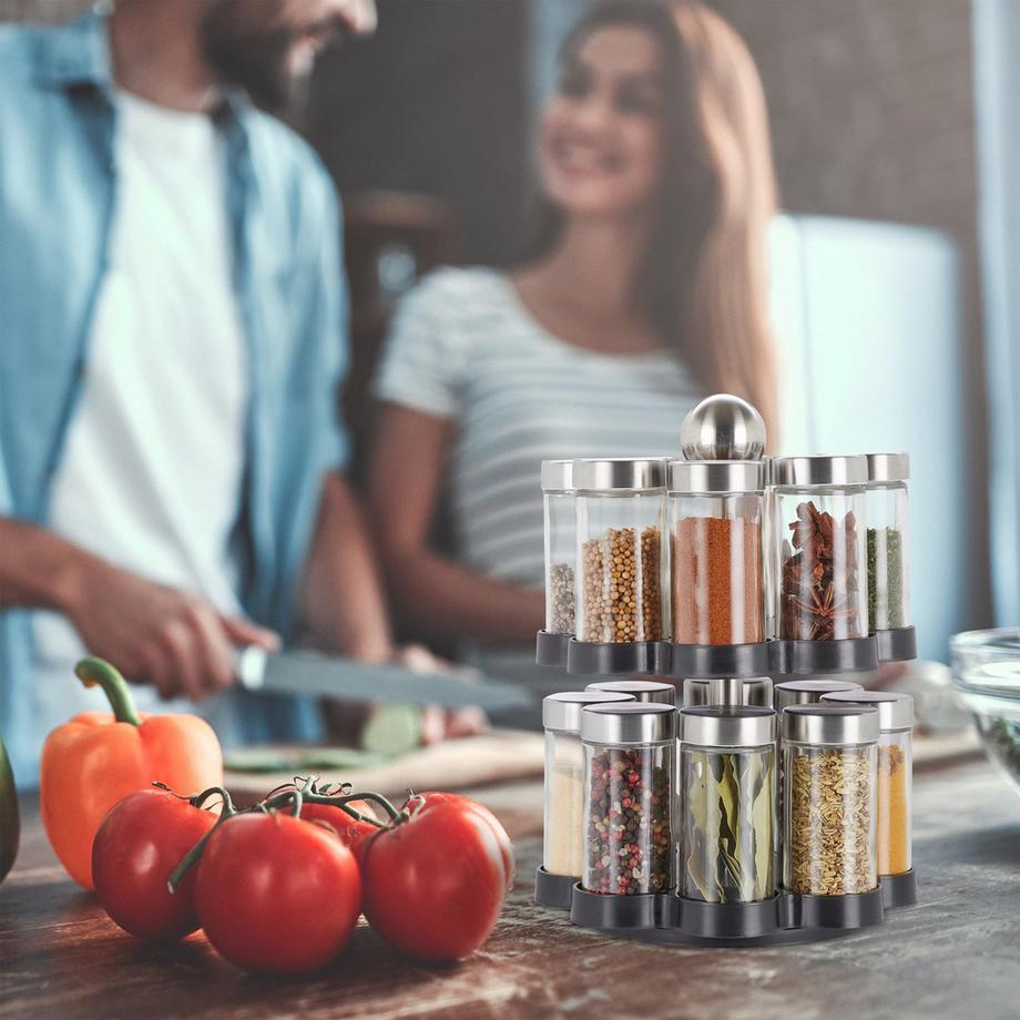 Northix Étagère à épices avec 16 pots en verre  