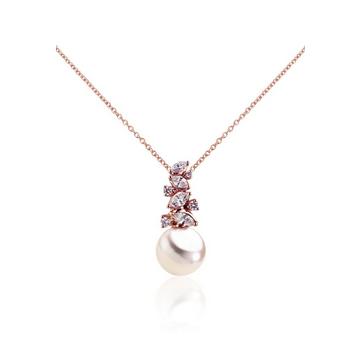 Collier or rose 750 Perle d'Akoya 8.5-9mm diamant 0.26ct.