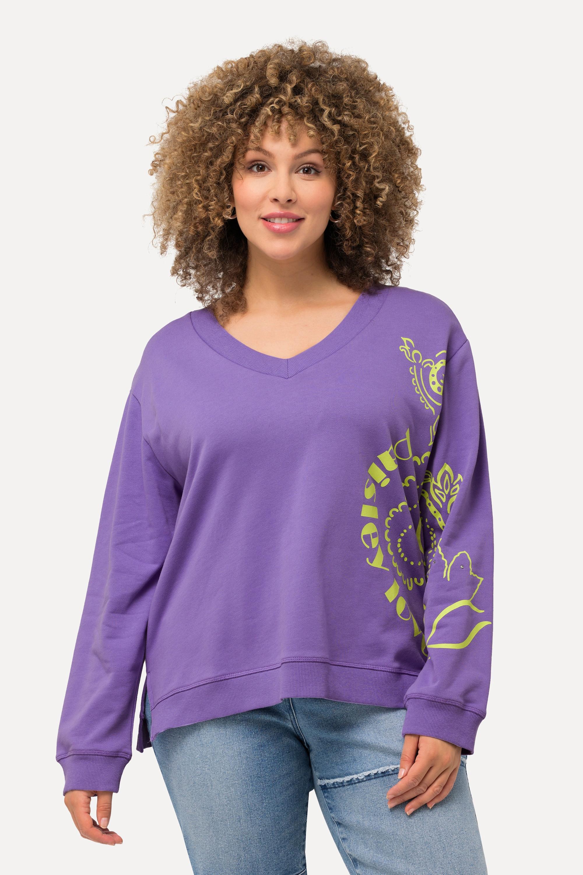 Ulla Popken  Sweatshirt, Paisley, A-Linie, V-Ausschnitt, Langarm 