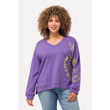 Ulla Popken  Sweatshirt, Paisley, A-Linie, V-Ausschnitt, Langarm 