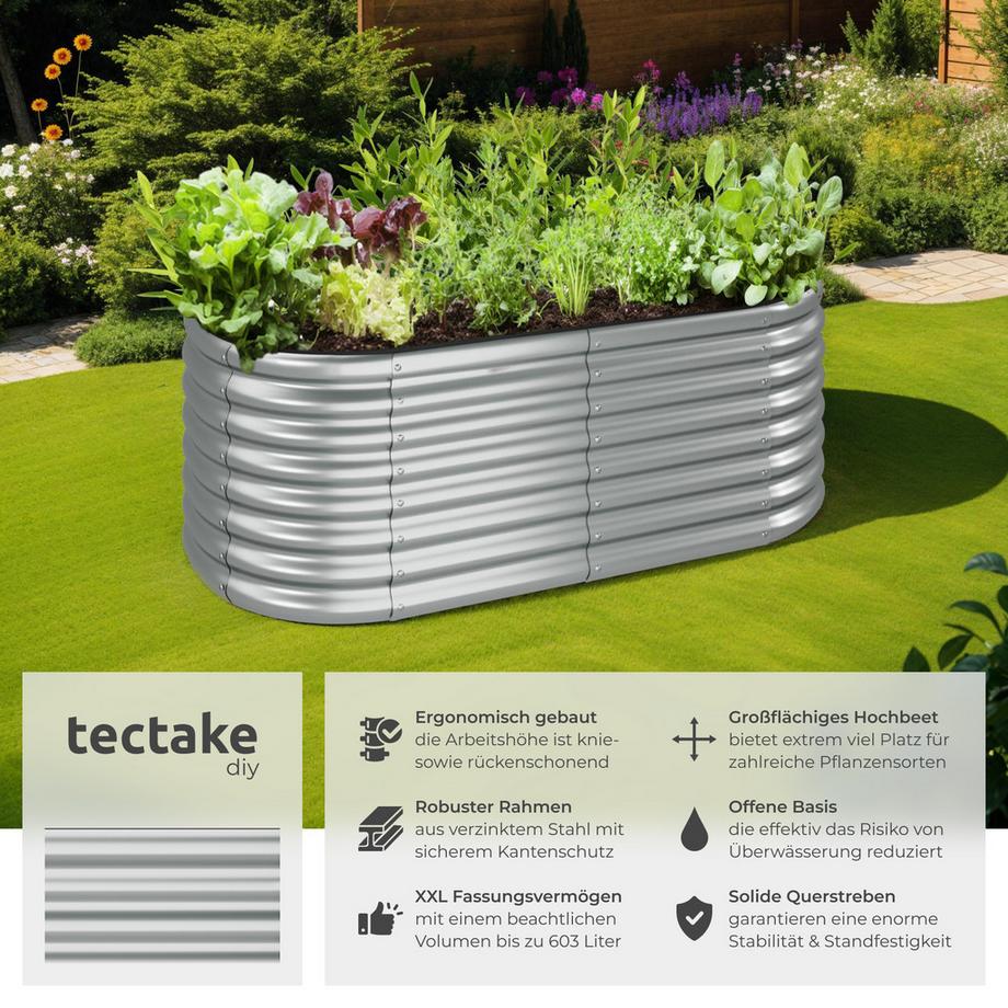Tectake Hochbeet Flormma aus verzinktem Stahl 603 Liter Fassungsvermögen  