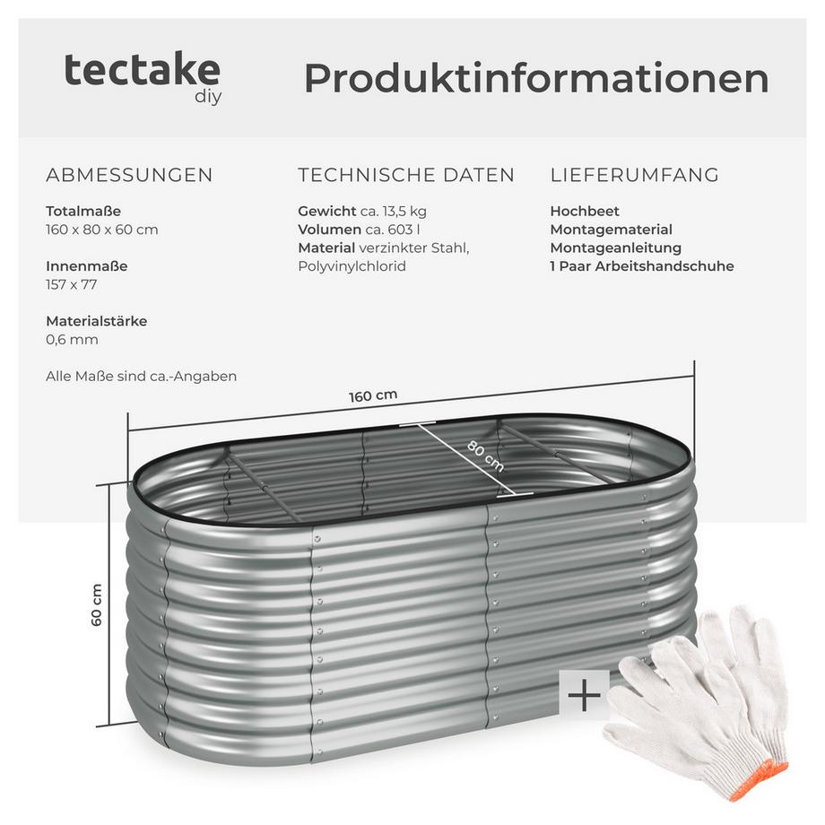 Tectake Carré potager FLORMMA en acier galvanisé  