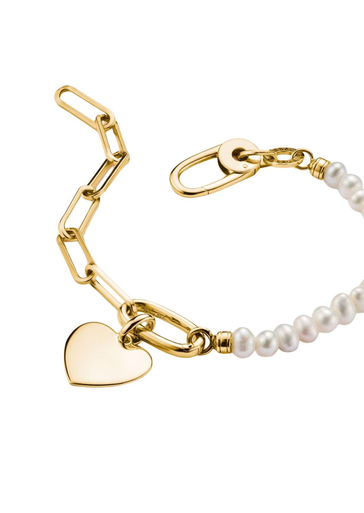 Thomas Sabo  Charm-Armband mit Paperclip-Gliedern und Perlen sowie veretem Connect-Glied 