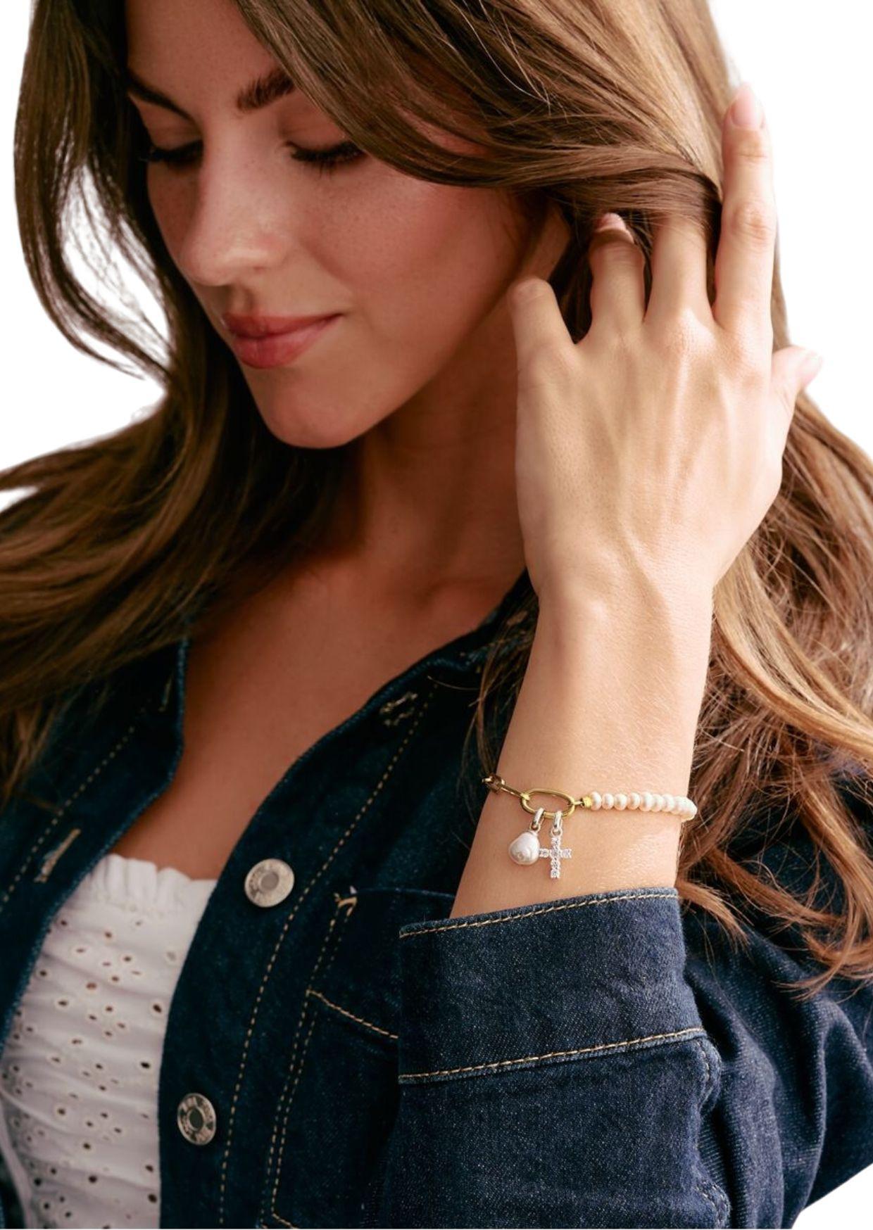 Thomas Sabo  Charm-Armband mit Paperclip-Gliedern und Perlen sowie veretem Connect-Glied 