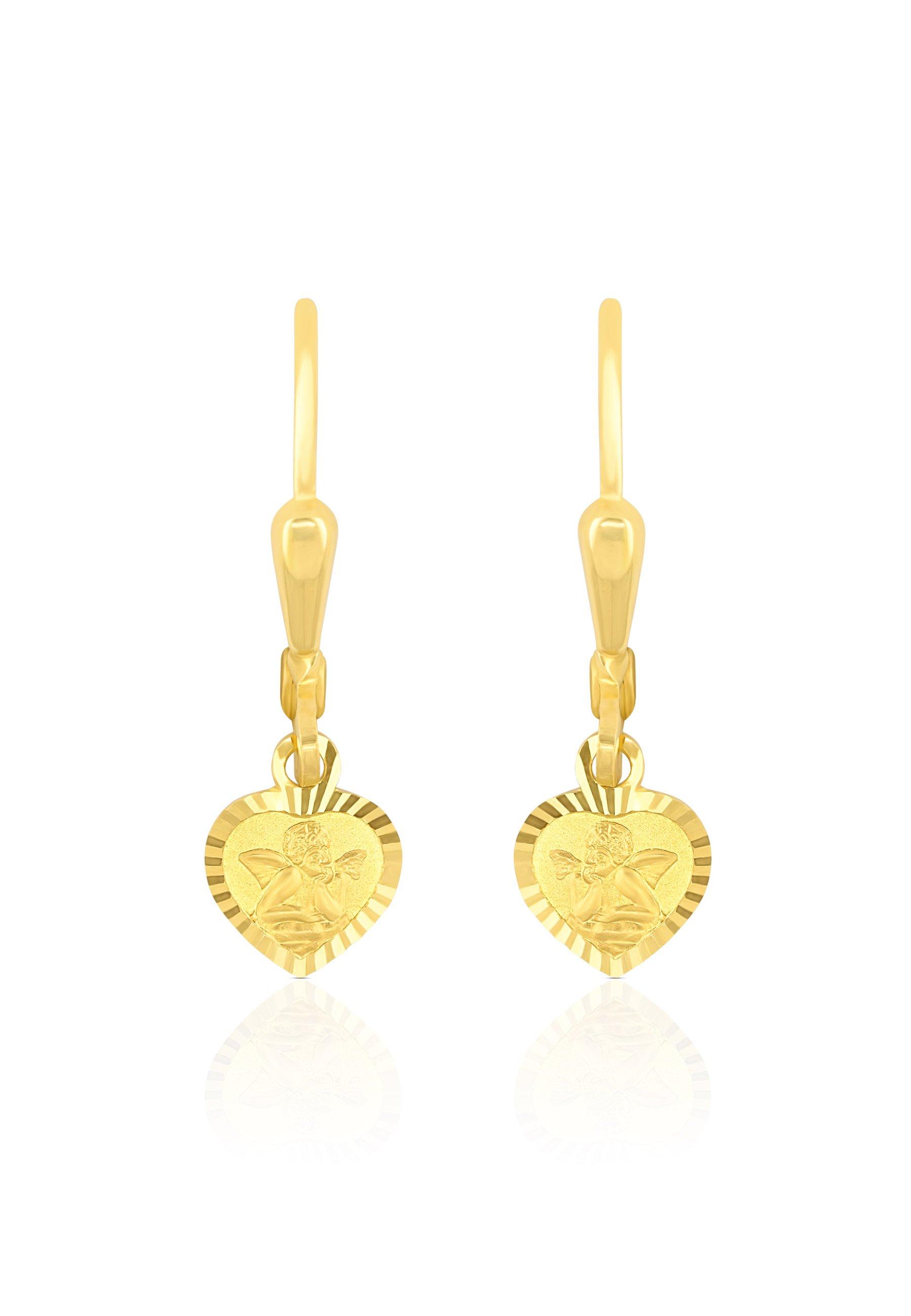 MUAU Schmuck  Boucle d'oreille coeur ange en or jaune 750 brins 24mm 