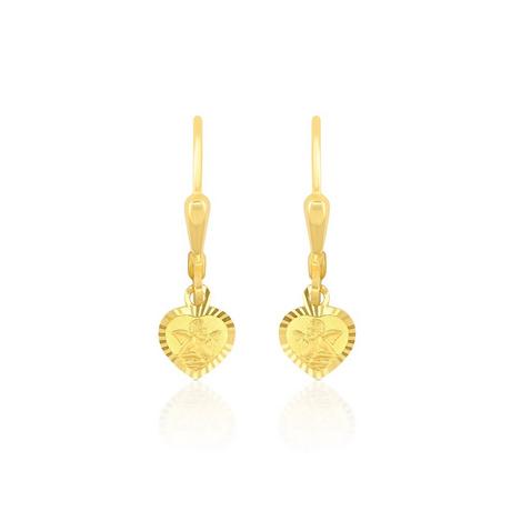 MUAU Schmuck  Boucle d'oreille coeur ange en or jaune 750 brins 24mm 