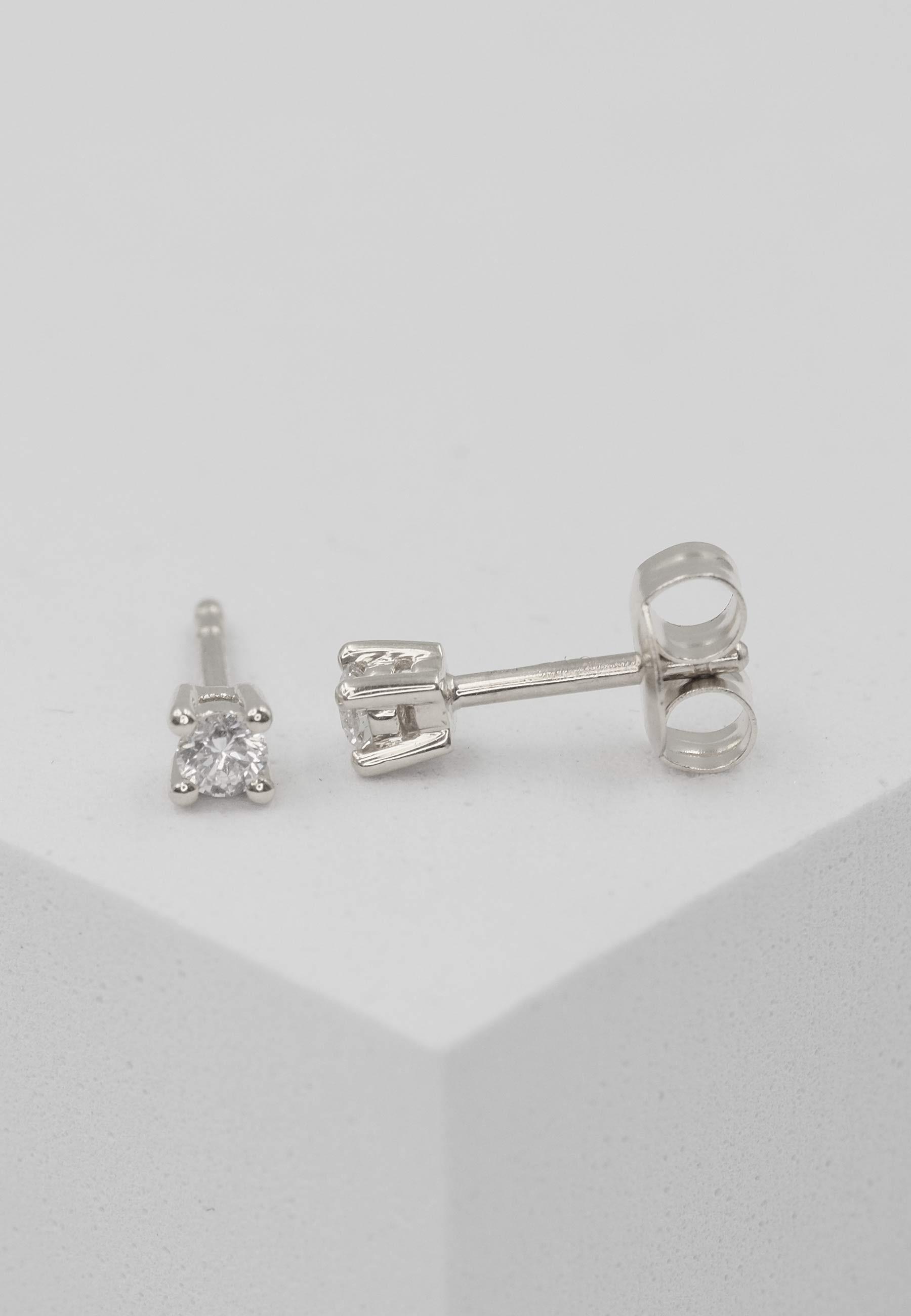 MUAU Schmuck  Clous d'oreilles solitaires 4 poignées en or blanc 750 diamants 0,16ct. 3,5mm 