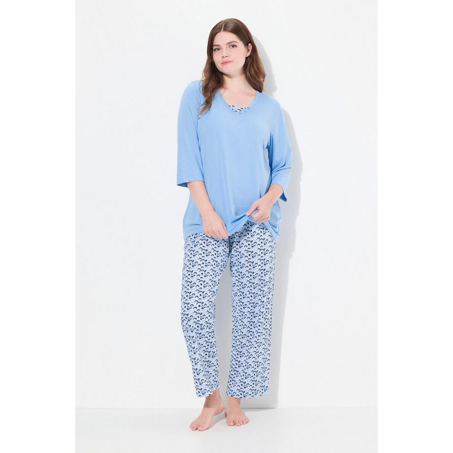 Ulla Popken Pyjama V-Ausschnitt 3/4-Arm mit Taschen  