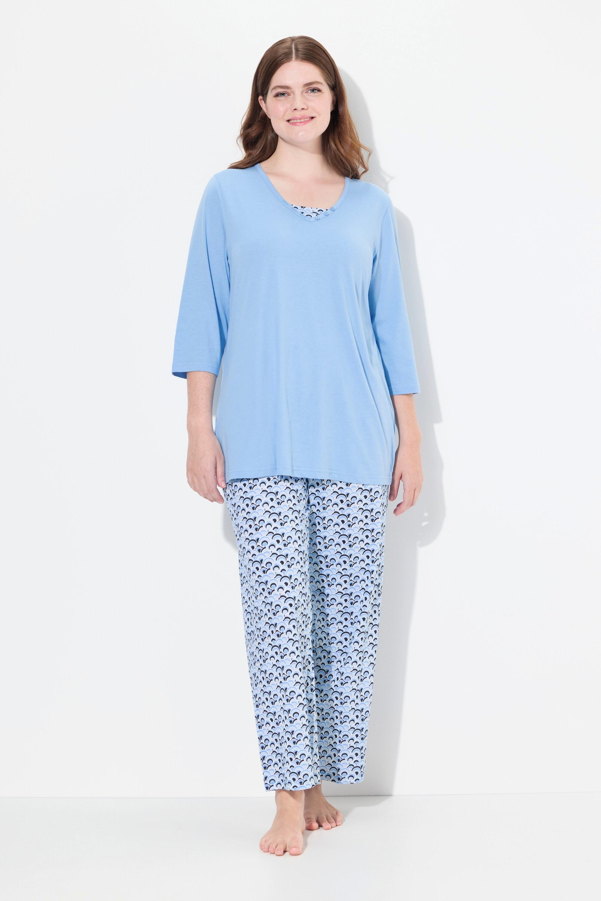 Ulla Popken Pigiama Scollo a V Maniche 3/4 con Tasche  