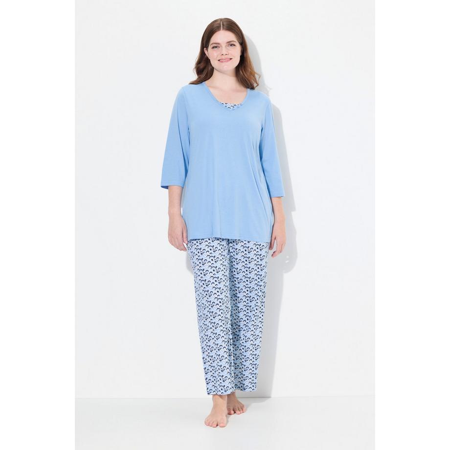 Ulla Popken Pyjama V-Ausschnitt 3/4-Arm mit Taschen  