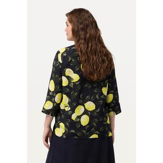 Ulla Popken  Blouse imprimé citrons, col légèrement montant. Décolleté en V et manches 3/4. 