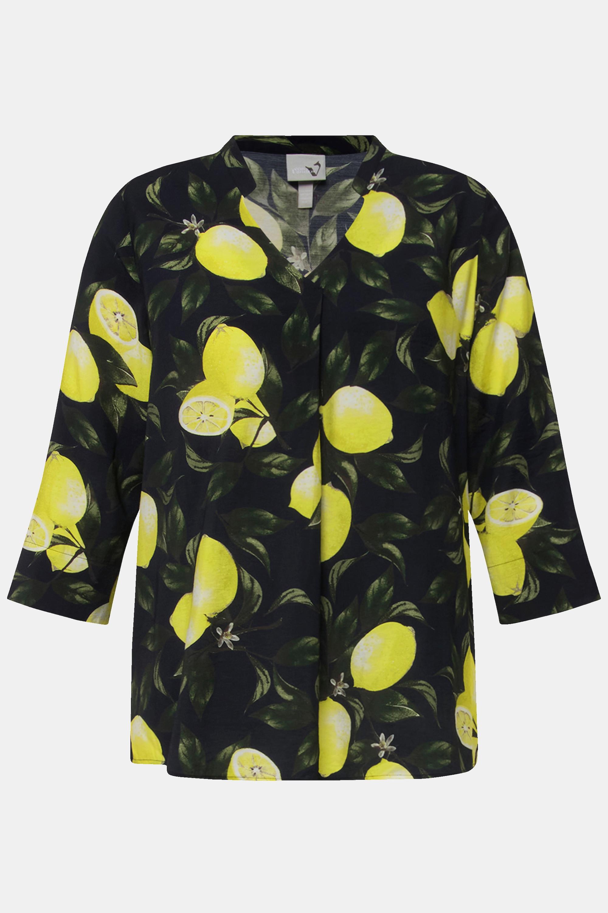 Ulla Popken Tunica Stampa Limoni Scollo a V Collo Alto Maniche 3/4  