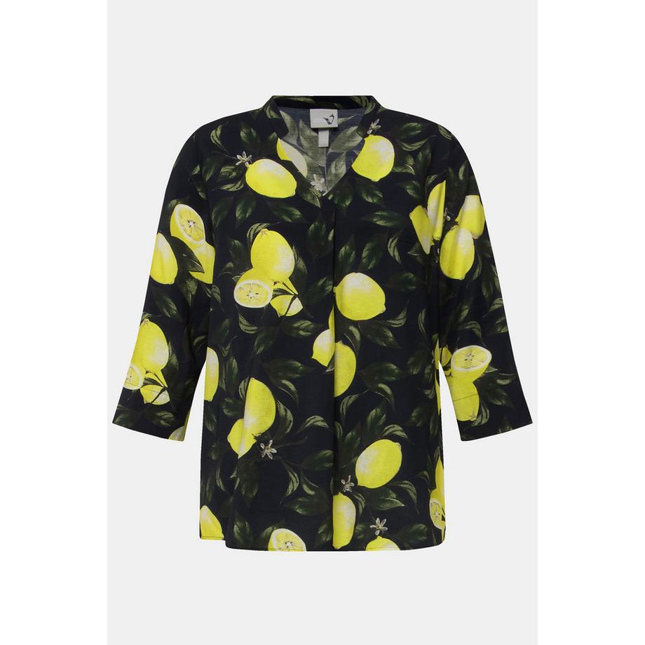Ulla Popken Tunica Stampa Limoni Scollo a V Collo Alto Maniche 3/4  