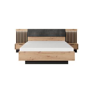 Vente-unique Letto con contenitore con comodini 160 x 200 cm con LED Naturale e Nero + Materasso - ARIADA  