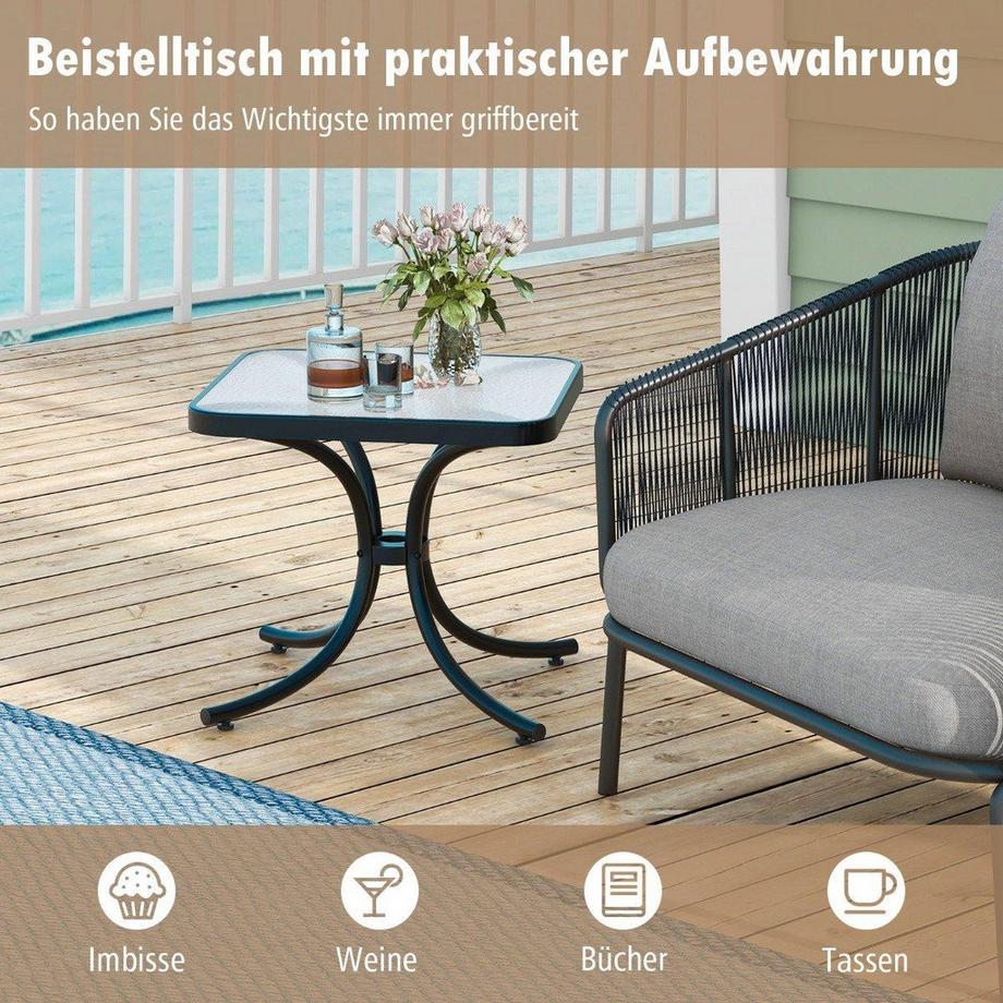 Northio Table d'appoint avec plateau en verre trempé, table de balcon résistante aux intempéries, petite table de jardin  