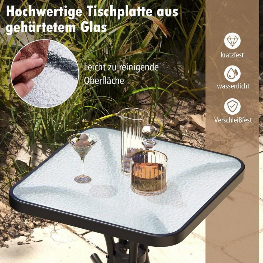 Northio Table d'appoint avec plateau en verre trempé, table de balcon résistante aux intempéries, petite table de jardin  