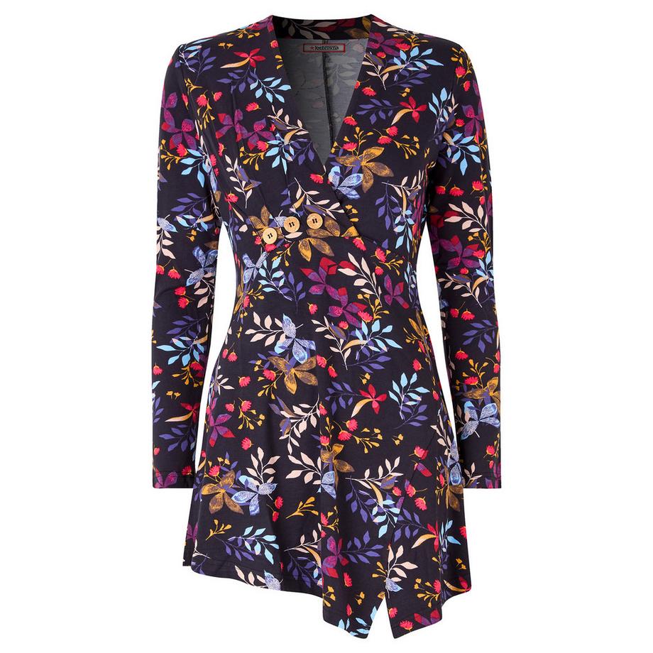 Joe Browns Tunique Ajustée Fleurie Ourlet Asymétrique Manches Longues  
