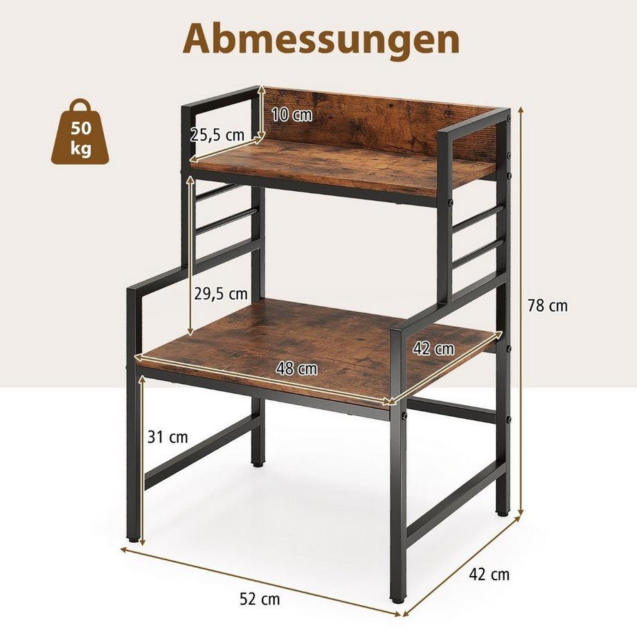 Northio  3 Stufiges Mikrowellenregal Mikrowellenständer mit 2 offenen Ablagen 52 x 42 x 78 cm 