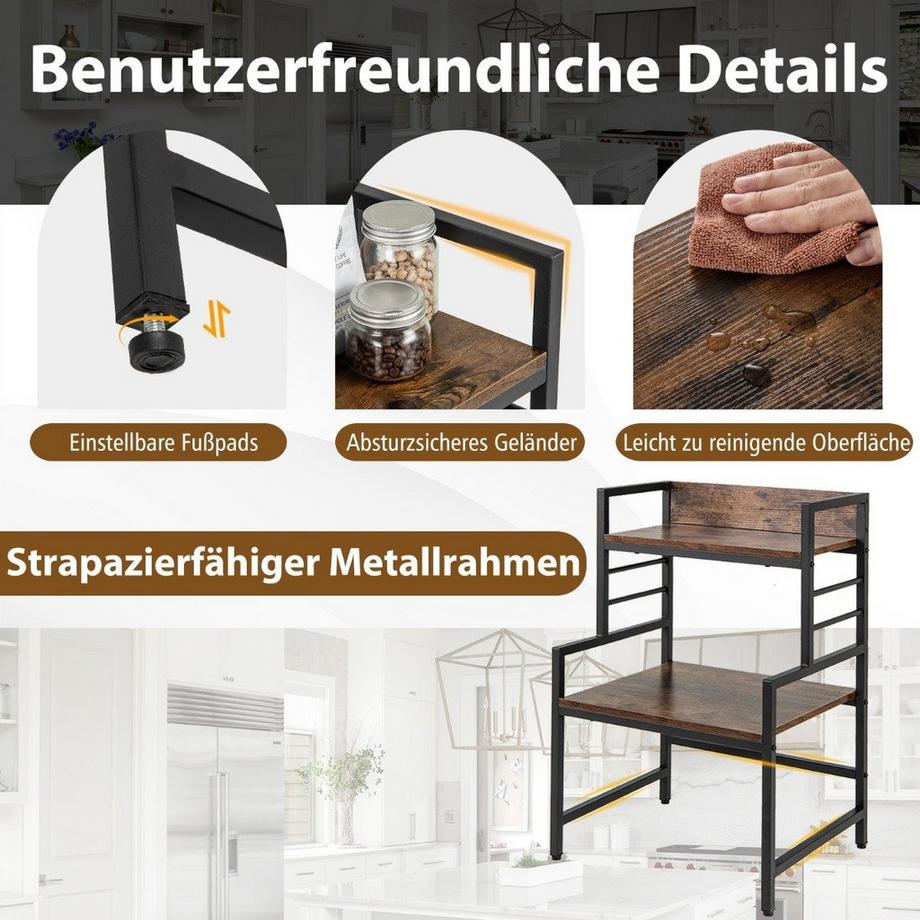 Northio  3 Stufiges Mikrowellenregal Mikrowellenständer mit 2 offenen Ablagen 52 x 42 x 78 cm 