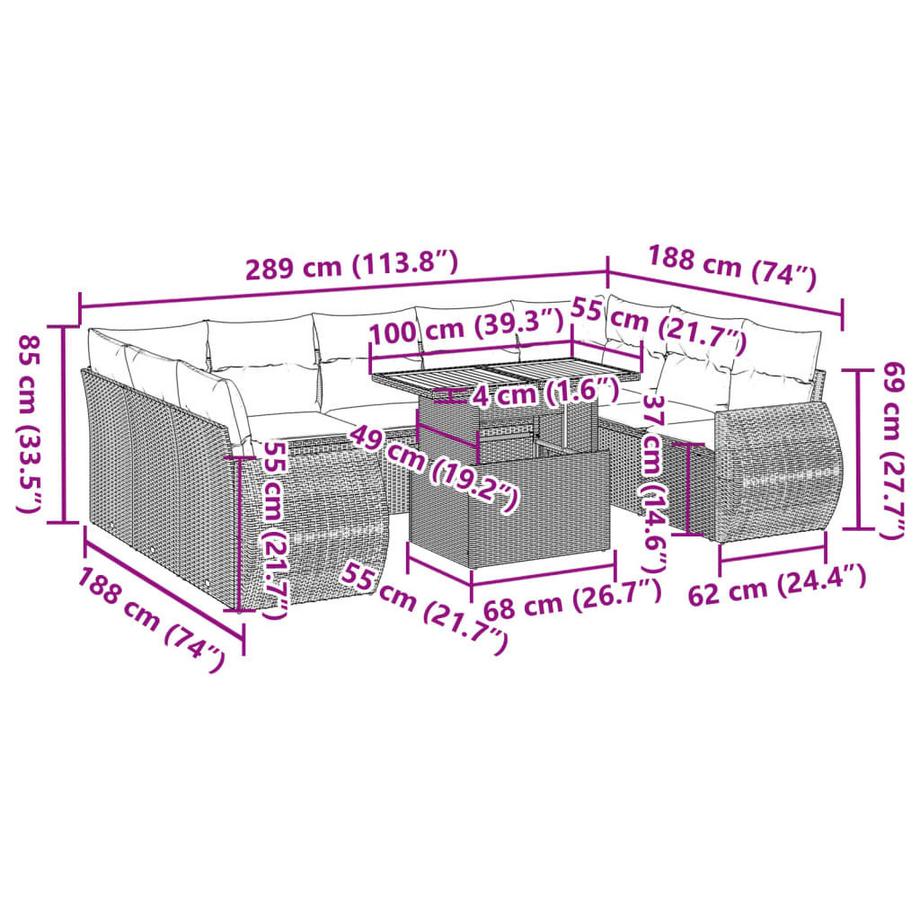 VidaXL Ensemble de canapés de jardin rotin synthétique  