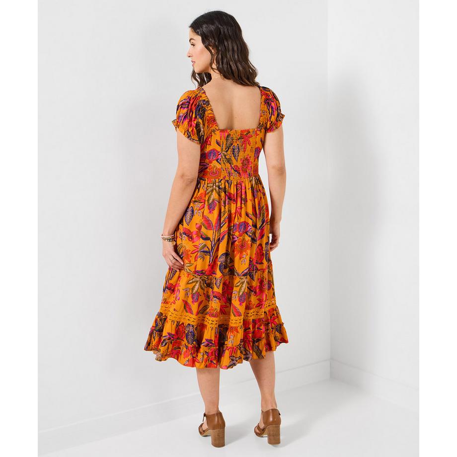 Joe Browns Wadenlanges Kleid mit Herz-Ausschnitt und Tropenmuster  