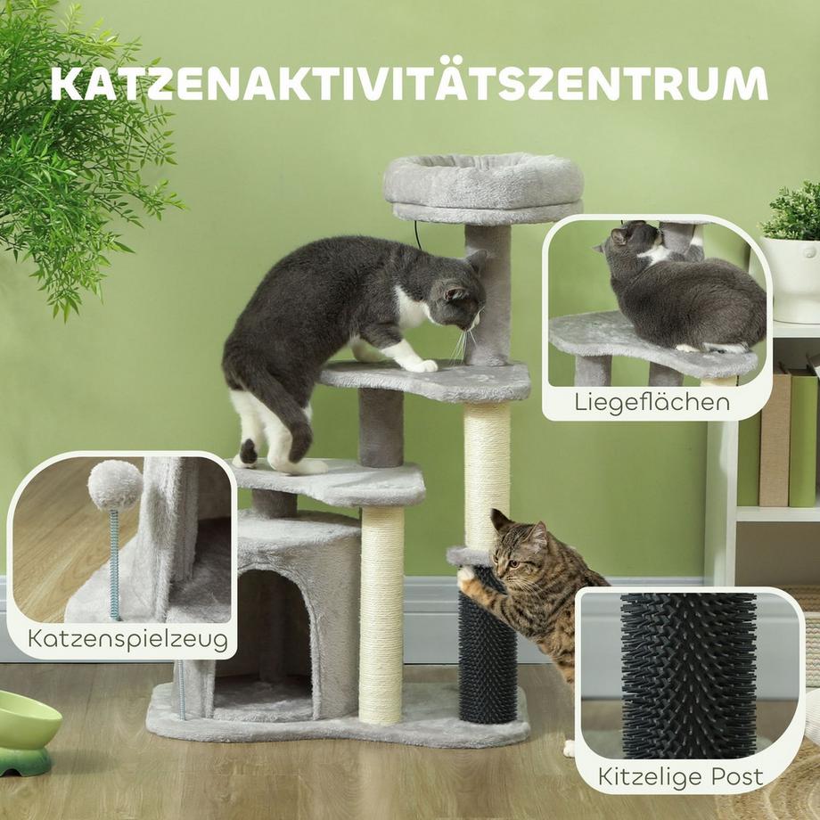 Northio  Arbre à chat 87 cm avec grotte pour chat, lit, balles de jeu, arbre à chat avec griffoirs en sisal, pour chats jusqu'à 5 kg, gris clair 