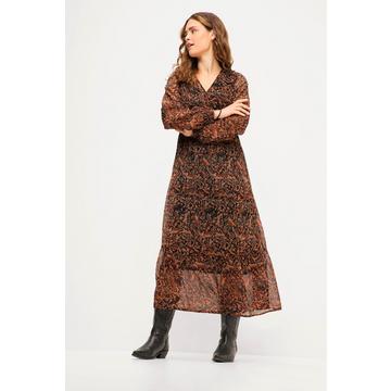 Robe maxi à col en V et manches longues, ligne en A et motif cachemire