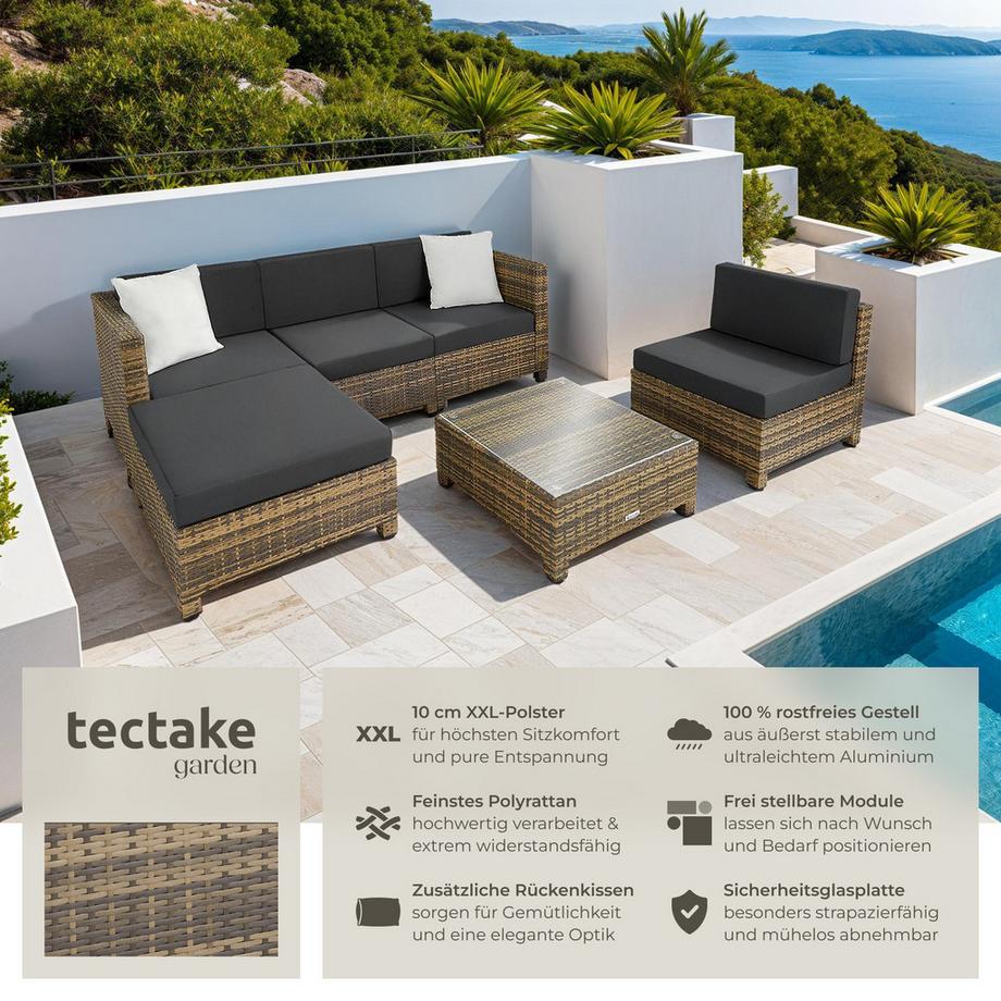 Tectake Rattan Lounge  mit Aluminiumgestell für 4 bis 5 Personen  