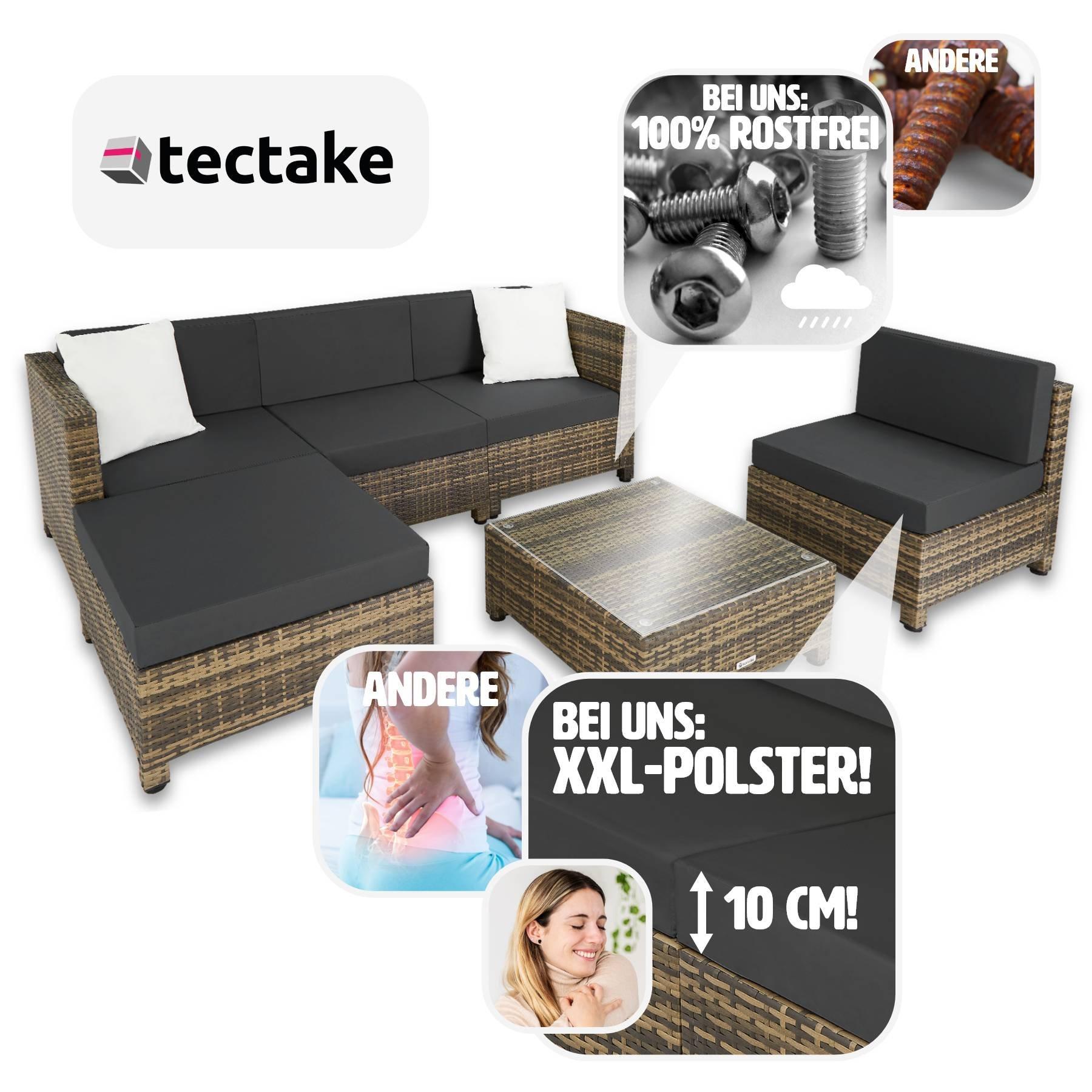 Tectake Salon bas de jardin AMY 5 places rembourrage de 10 de cm avec 2 sets de housses  