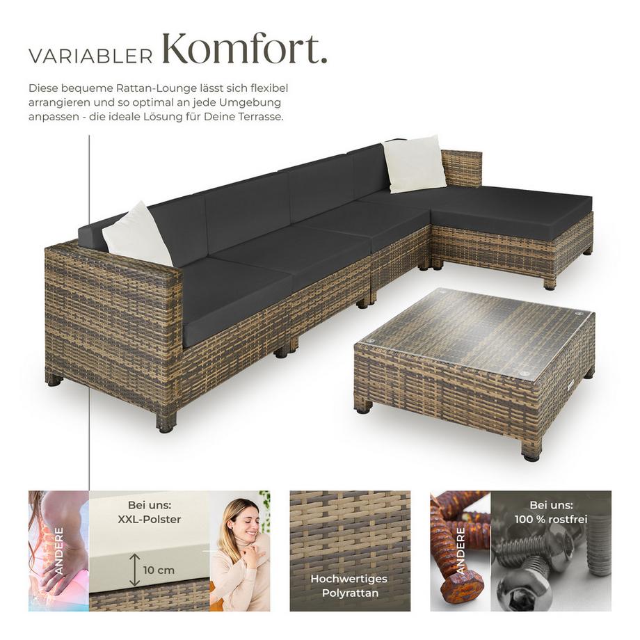 Tectake Rattan Lounge  mit Aluminiumgestell für 4 bis 5 Personen  