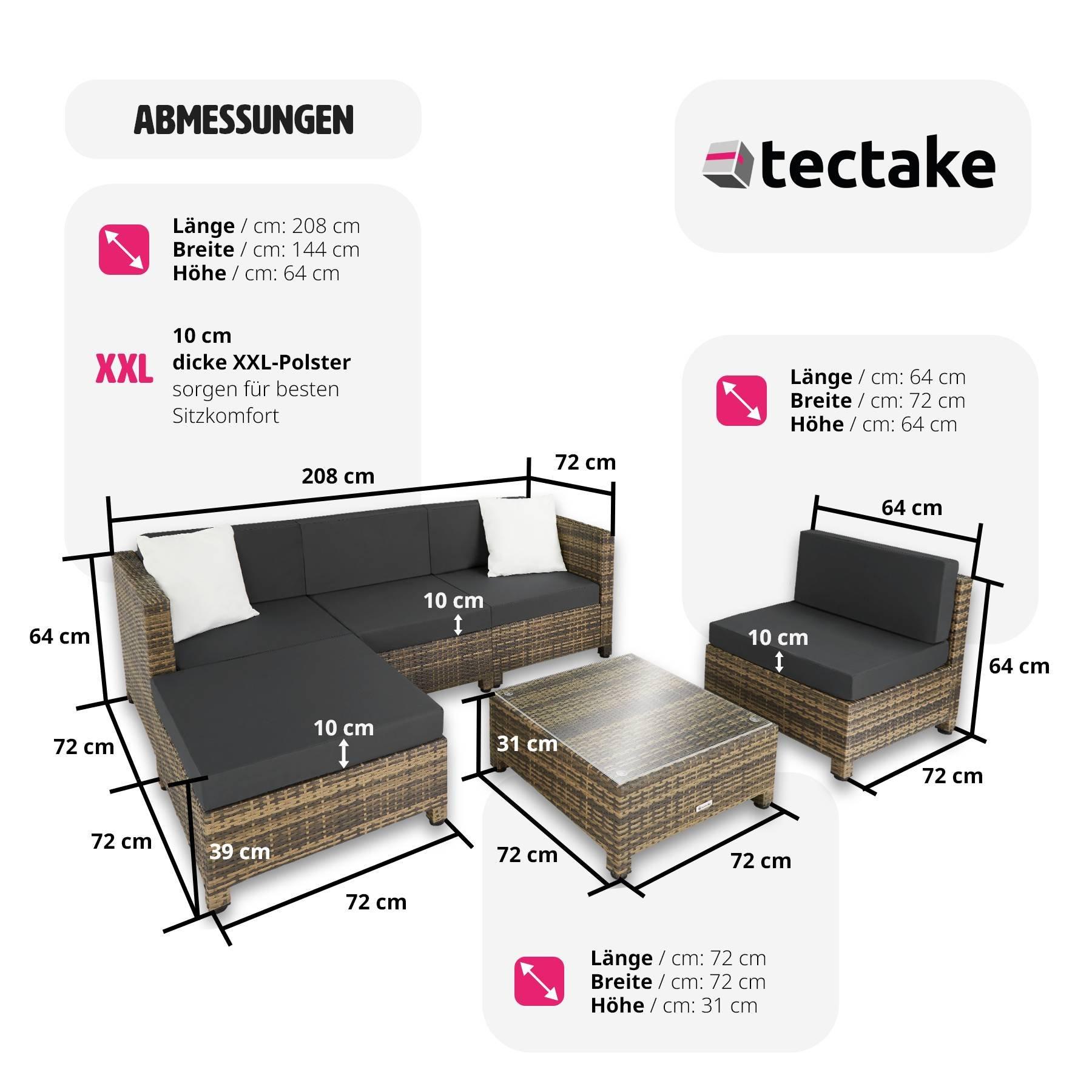 Tectake Salon bas de jardin AMY 5 places rembourrage de 10 de cm avec 2 sets de housses  