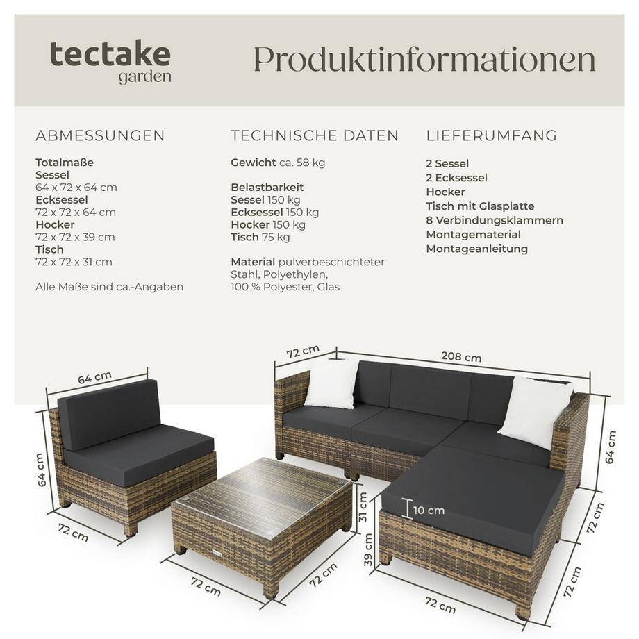 Tectake Rattan Lounge  mit Aluminiumgestell für 4 bis 5 Personen  