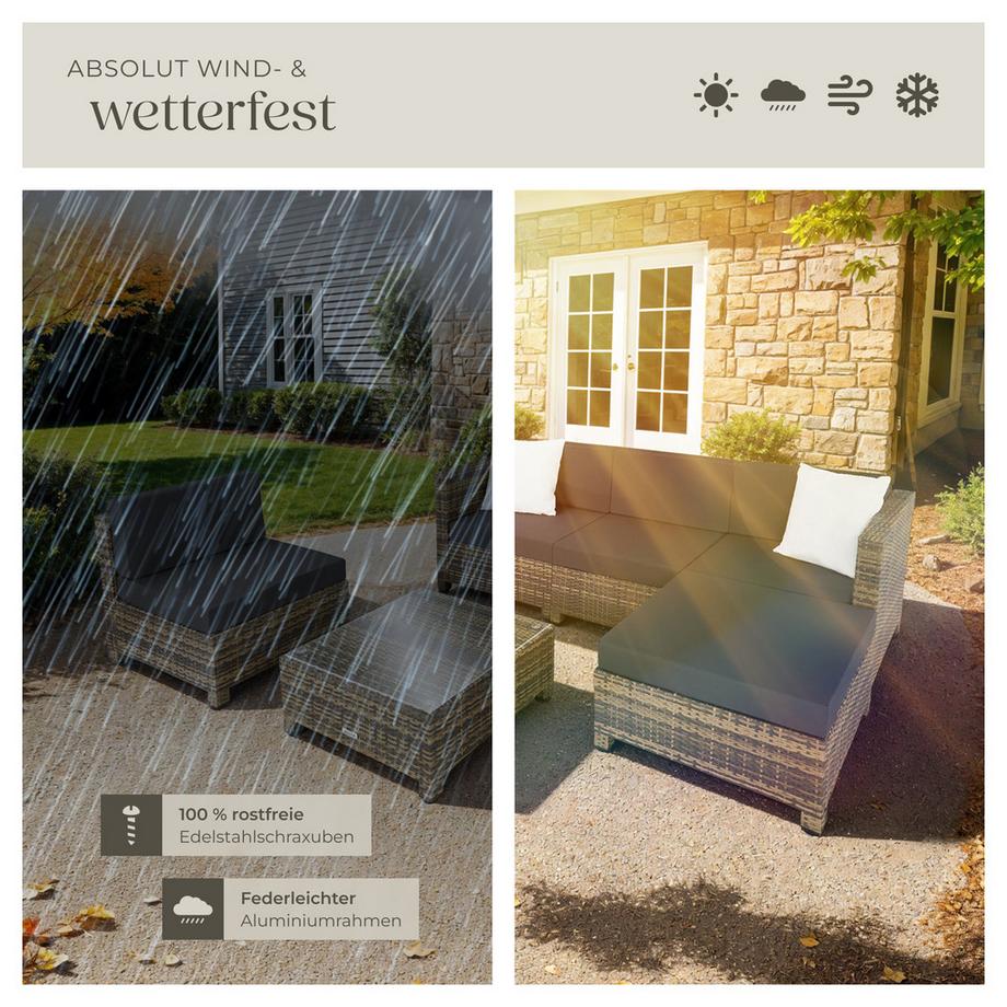 Tectake Rattan Lounge  mit Aluminiumgestell für 4 bis 5 Personen  