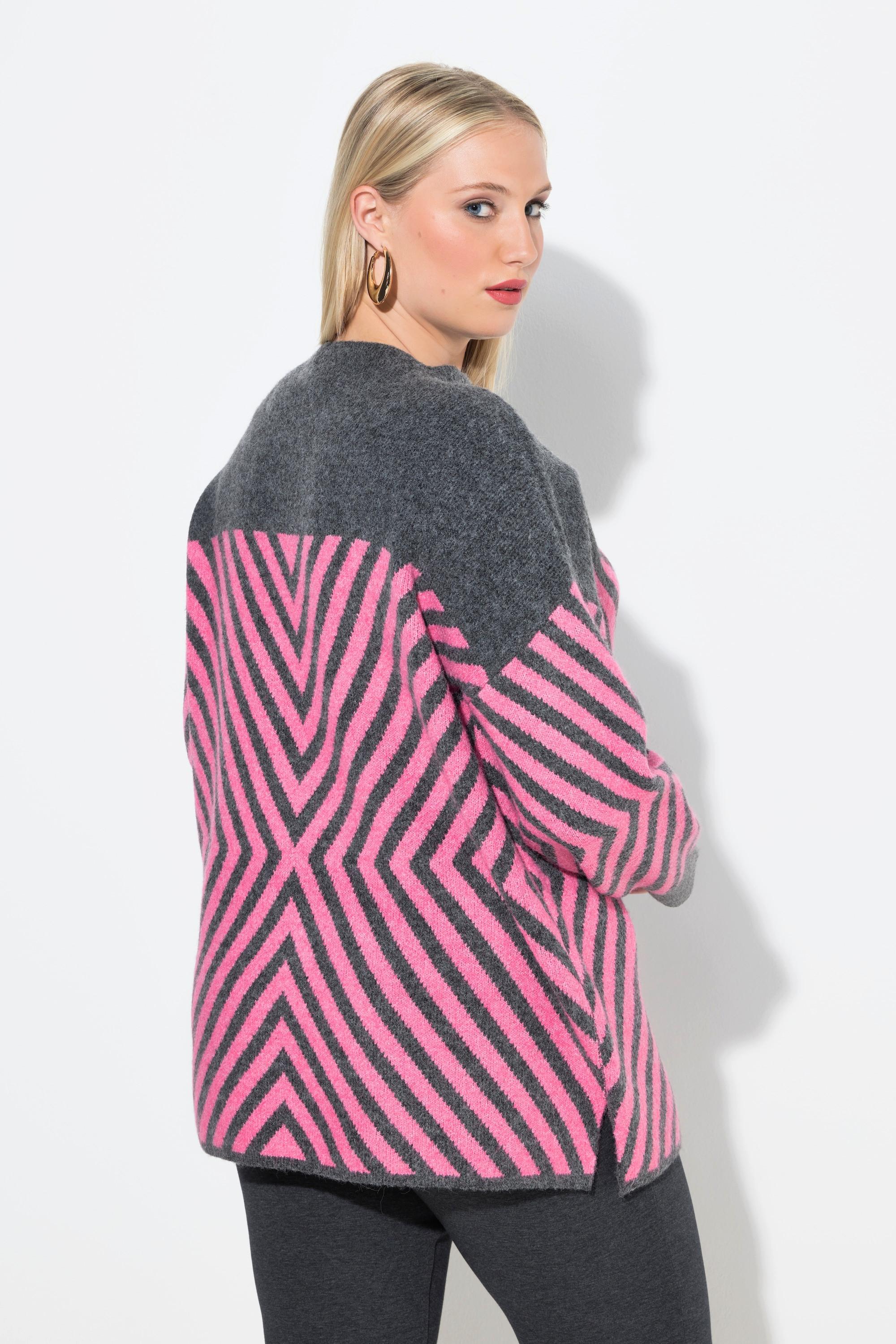 Ulla Popken Pullover grafisches Muster Stehkragen Langarm  