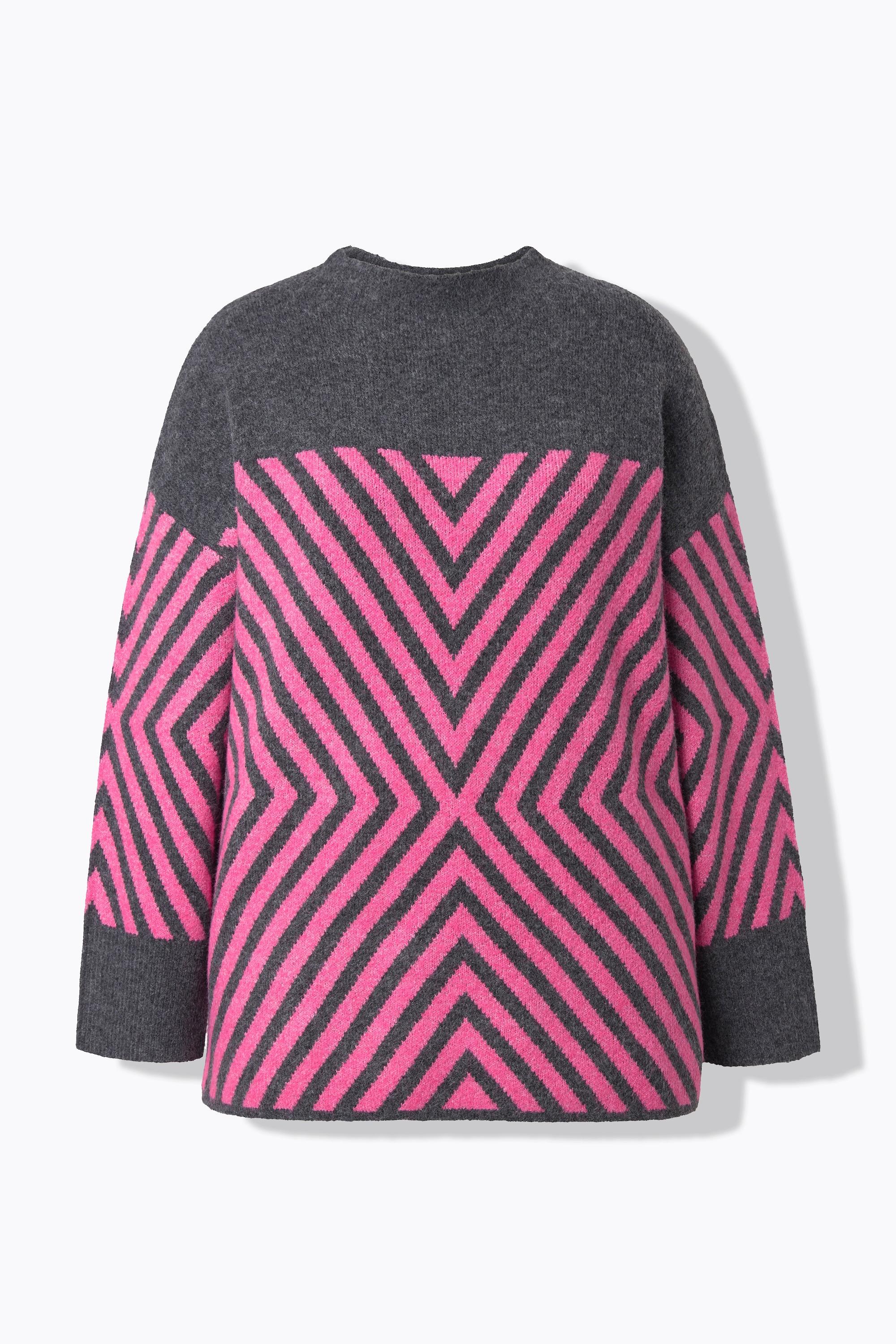 Ulla Popken Pullover grafisches Muster Stehkragen Langarm  