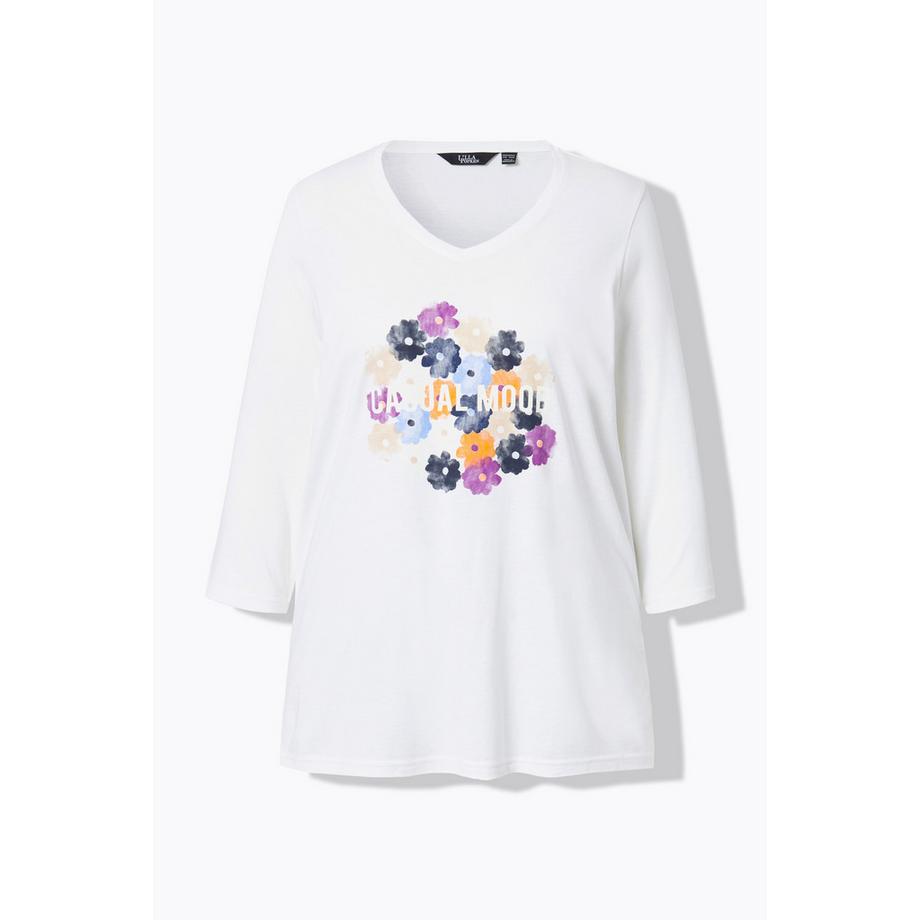 Ulla Popken T-shirt Fleurs Col V Manches 3/4 Classic  