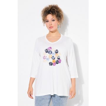 T-shirt à fleurs, col en V et manches 3/4, collection Classic