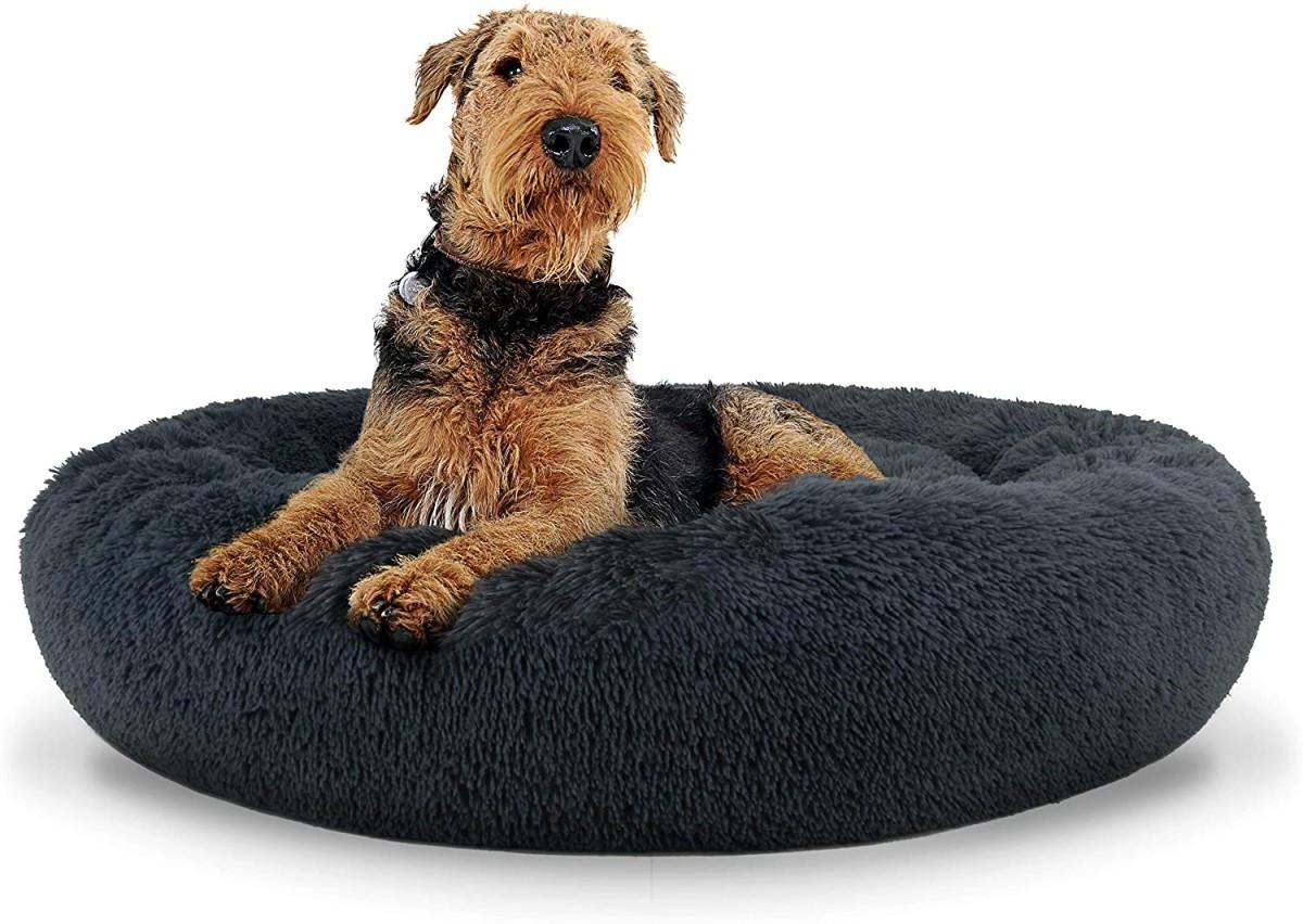 Pricenet  Universelles Plüschbett für Hunde und Katzen, 80 cm, dunkelgrau 